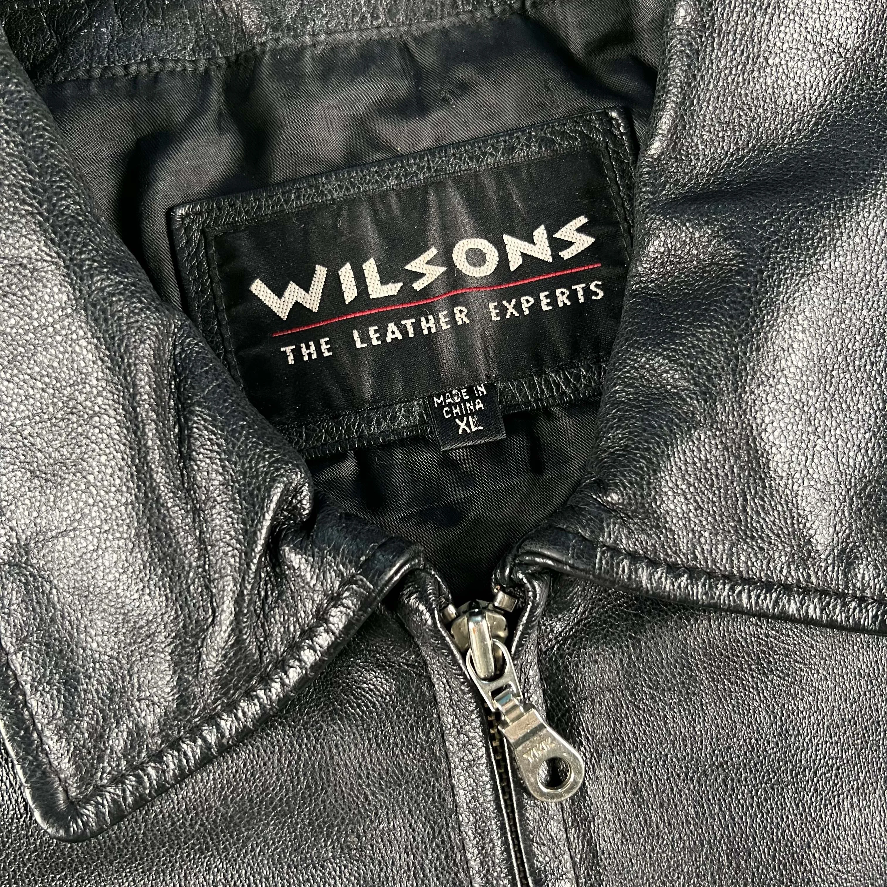 00s Wilsons Black Leather Racer Jacket- M