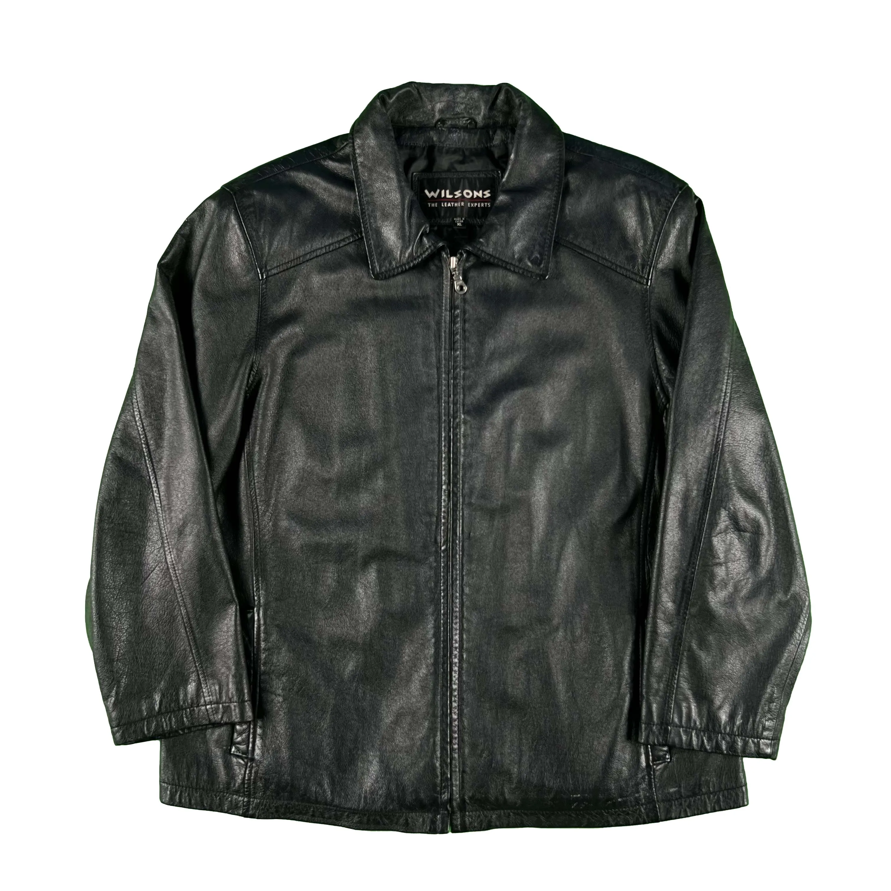 00s Wilsons Black Leather Racer Jacket- M