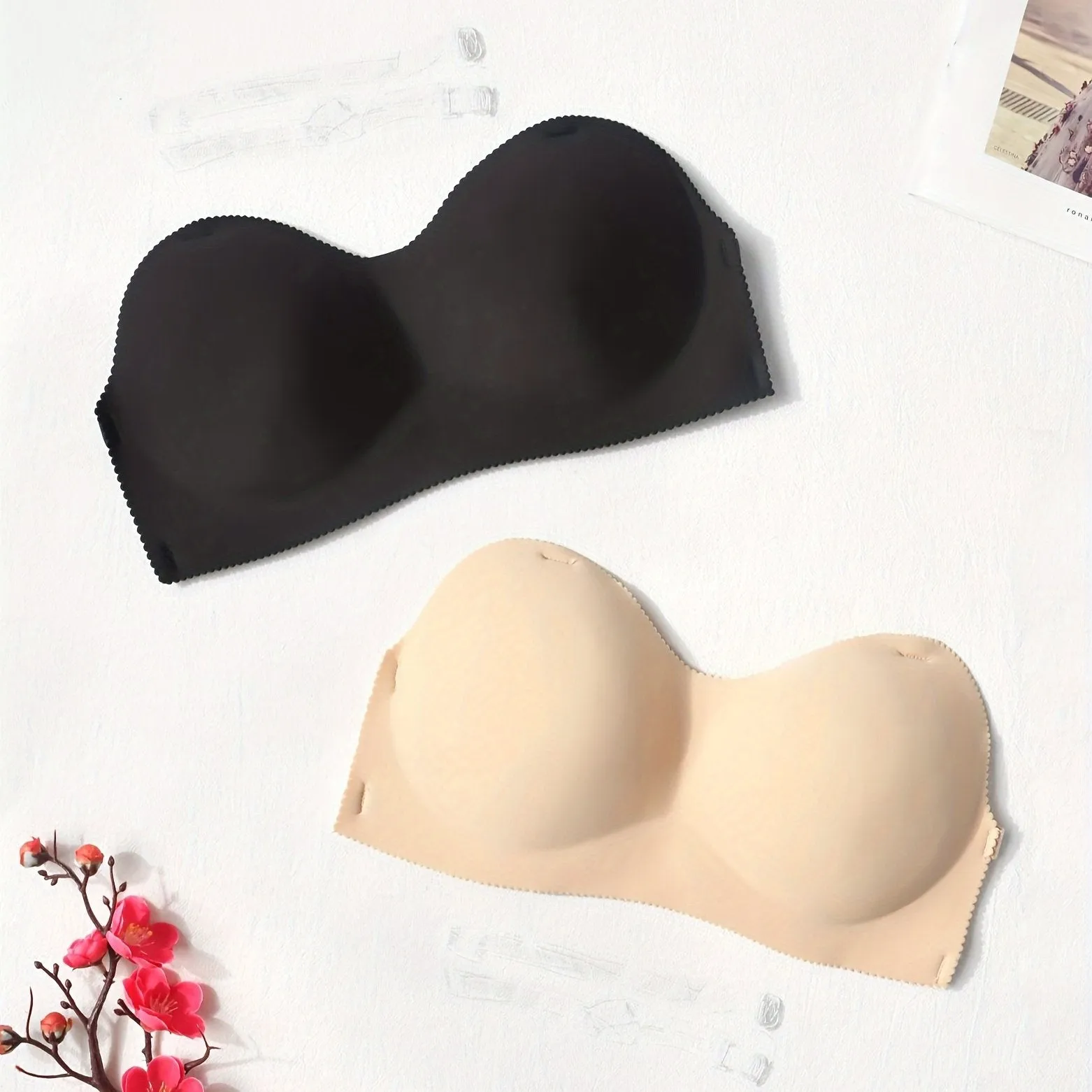 2 Pcs Solid Strapless Push Up Bra - Comfy, Stretch & Invisible - Women's Lingerie