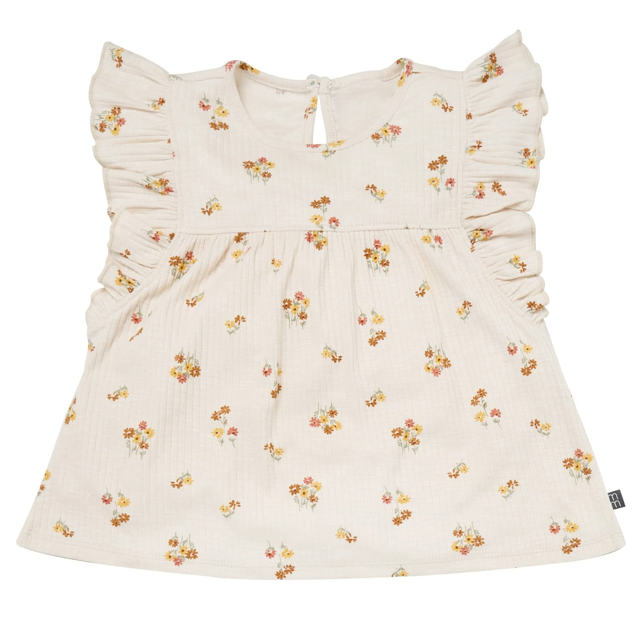 4-Piece Infant & Toddler Girls Beige Flowers Flutter Sleeve Tops and Shorts Set