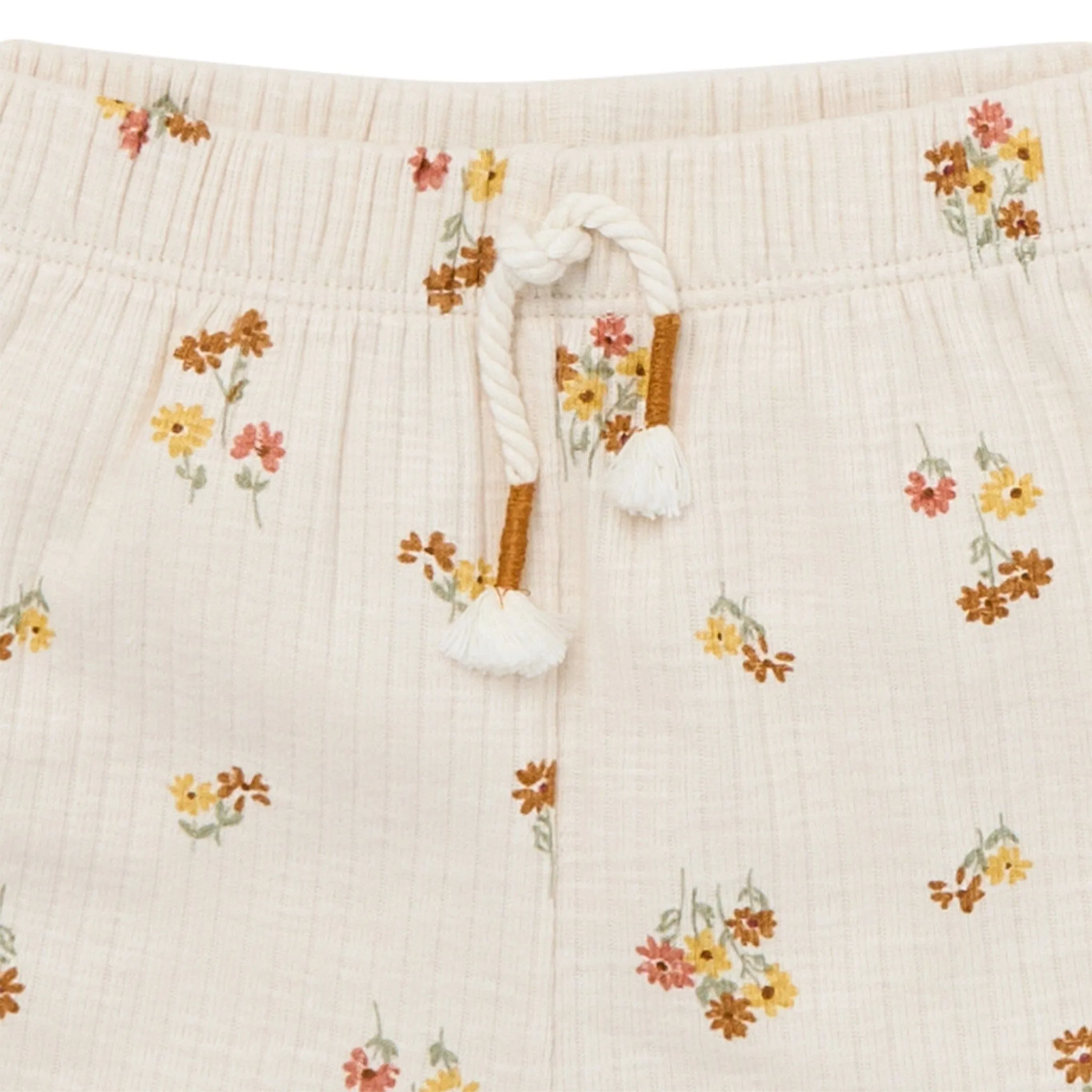 4-Piece Infant & Toddler Girls Beige Flowers Flutter Sleeve Tops and Shorts Set