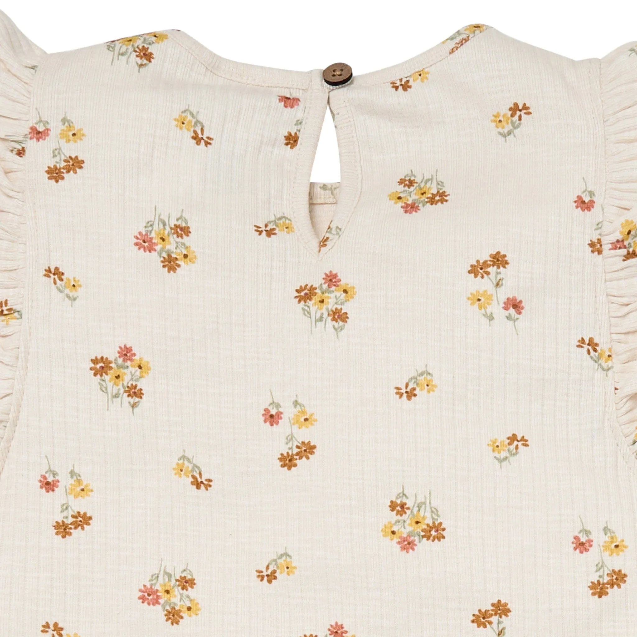4-Piece Infant & Toddler Girls Beige Flowers Flutter Sleeve Tops and Shorts Set