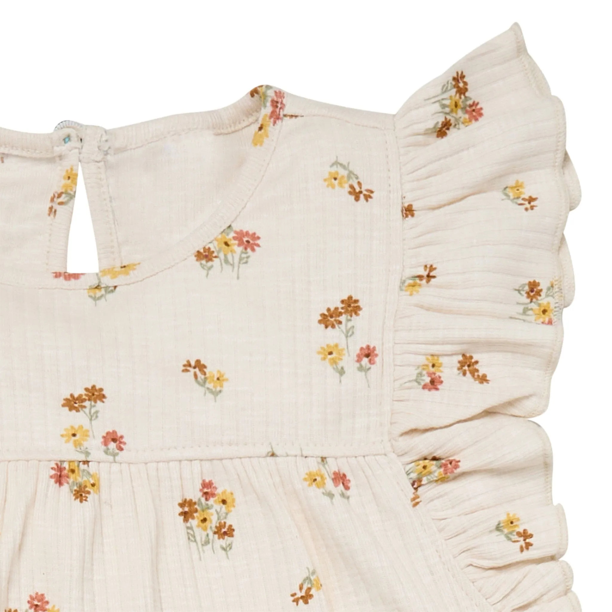 4-Piece Infant & Toddler Girls Beige Flowers Flutter Sleeve Tops and Shorts Set
