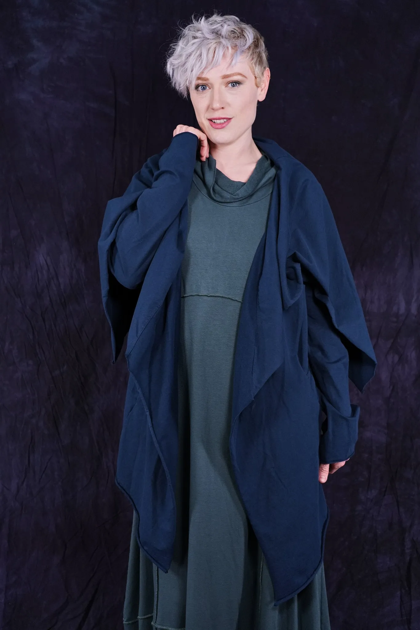 5279 Hi-Lo Drape Cardigan Mood Blue-U