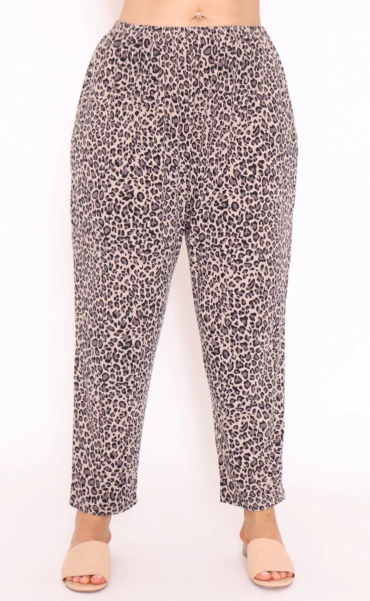 7853 Brown Leopard loss pants with pockets
