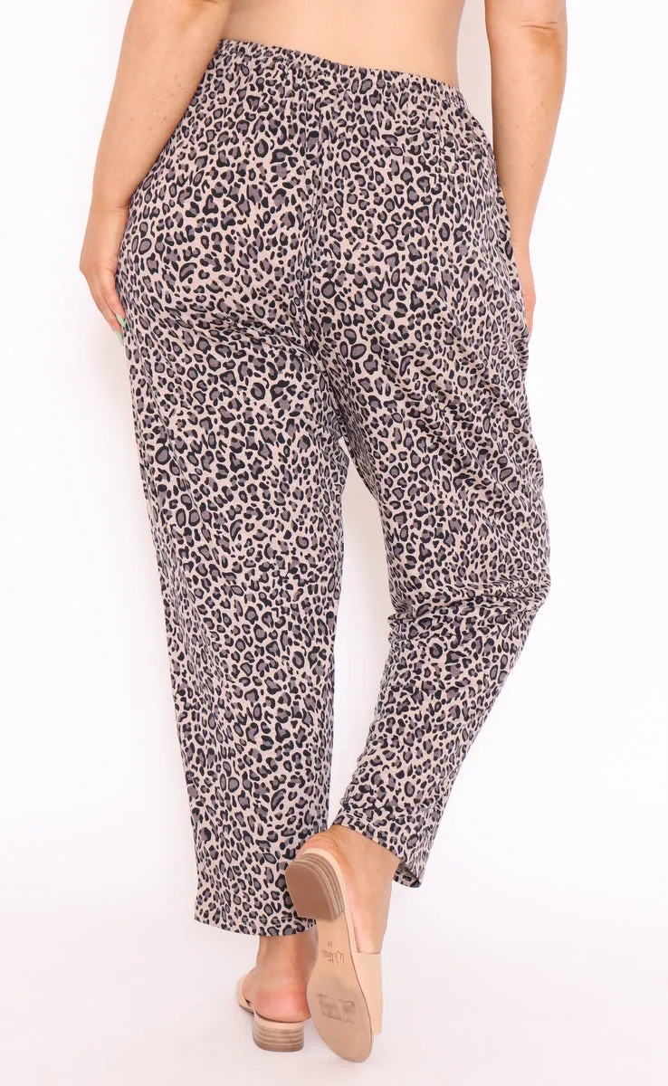 7853 Brown Leopard loss pants with pockets
