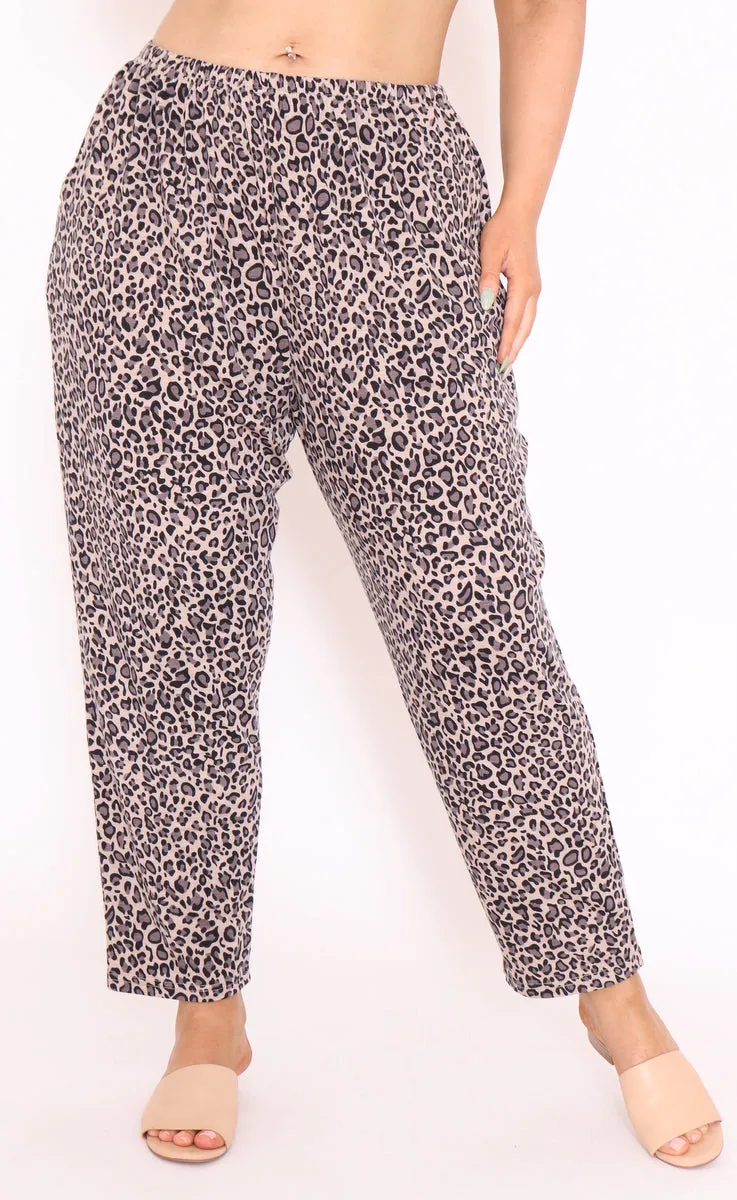 7853 Brown Leopard loss pants with pockets
