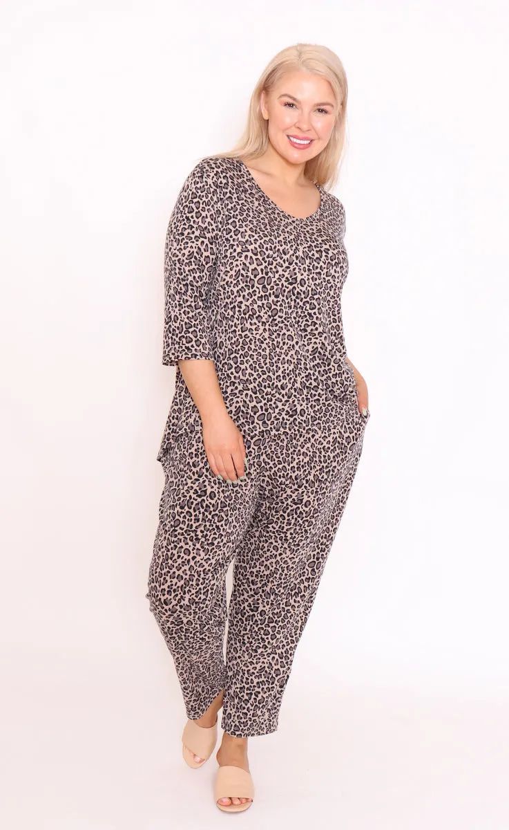 7853 Brown Leopard loss pants with pockets
