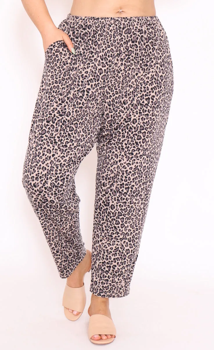 7853 Brown Leopard loss pants with pockets