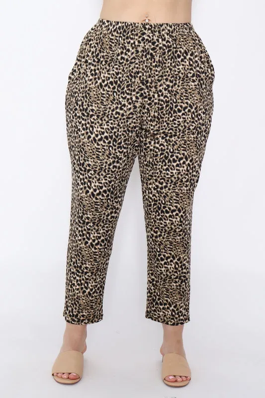 7853 Khaki Leopard pants with pockets