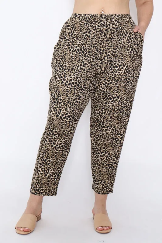 7853 Khaki Leopard pants with pockets