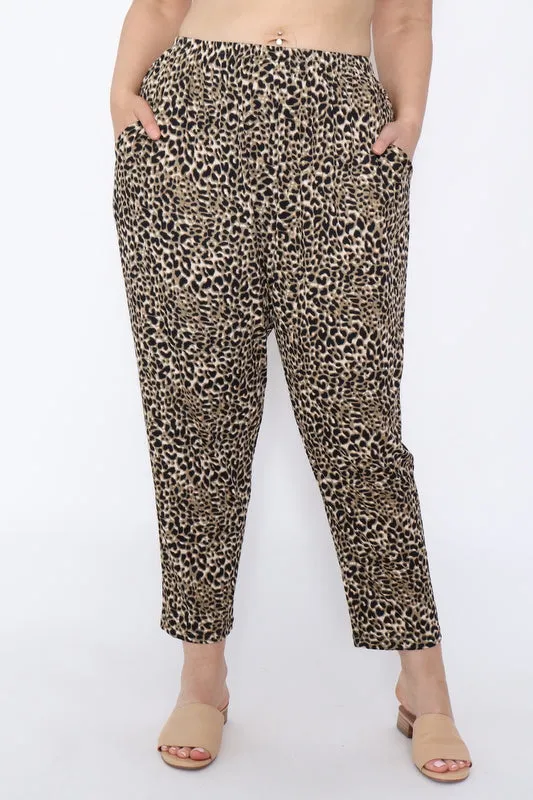 7853 Khaki Leopard pants with pockets