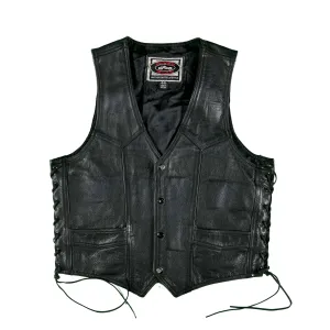90s Black Leather Lace Sided Biker Vest- L