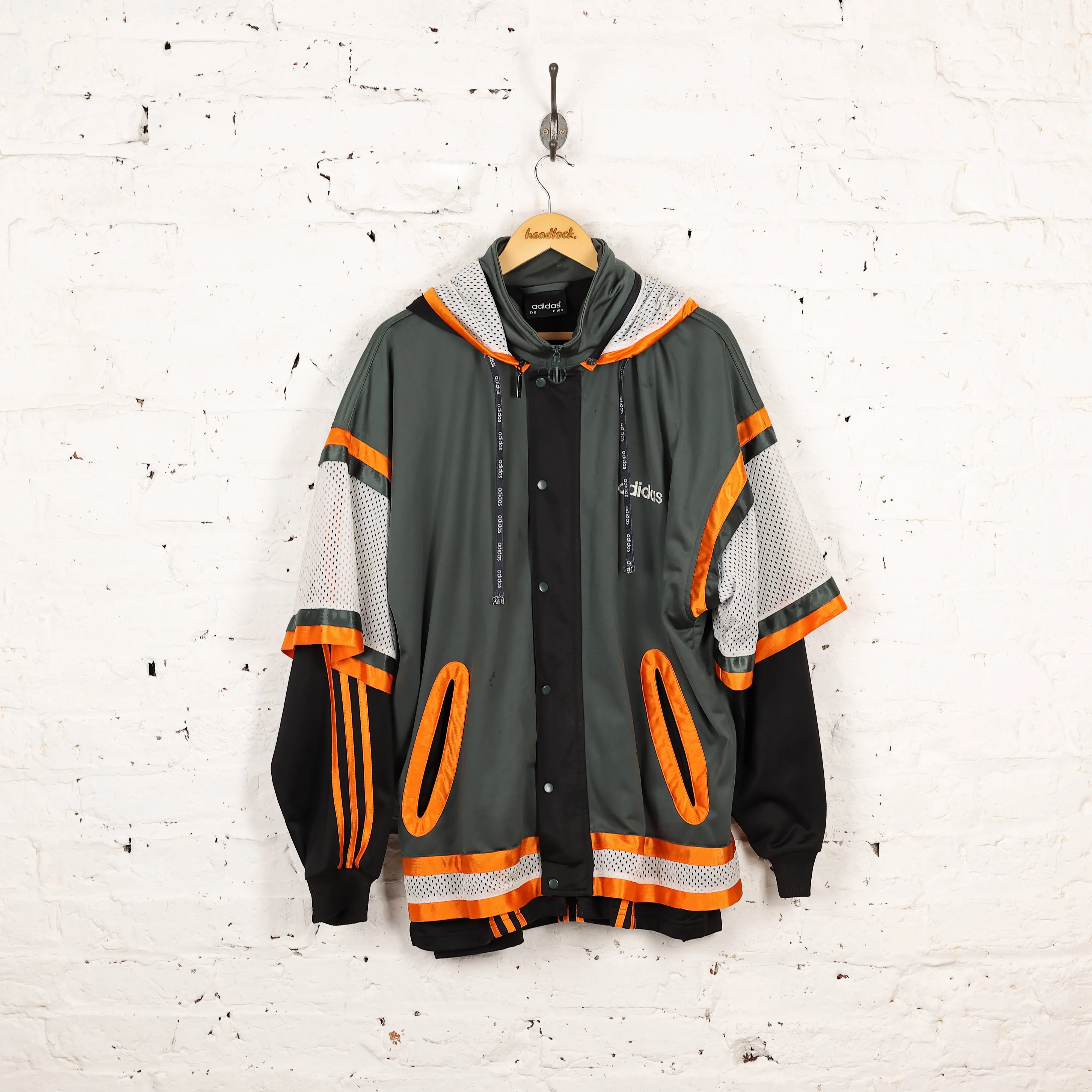 Adidas 90s Hooded Tracksuit Top Jacket - Green - XL