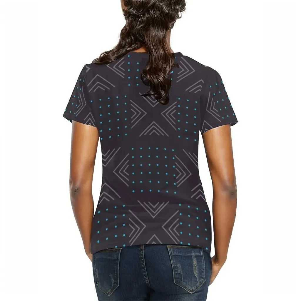 African print shirts for ladies: Geometric Dark Gray Blue