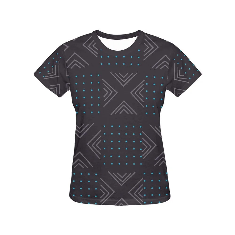 African print shirts for ladies: Geometric Dark Gray Blue