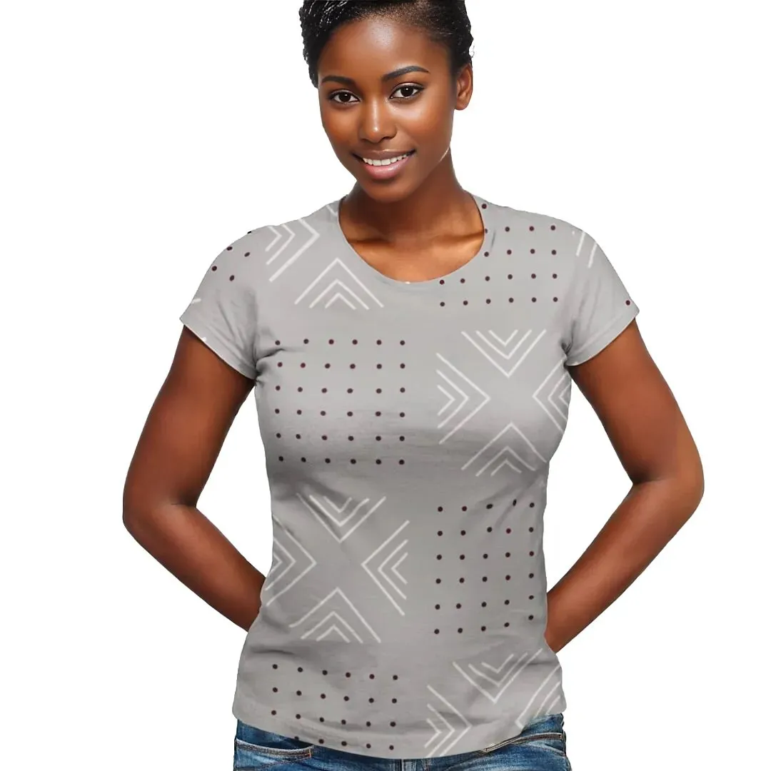 African print shirts for ladies: Geometric Gray with Red