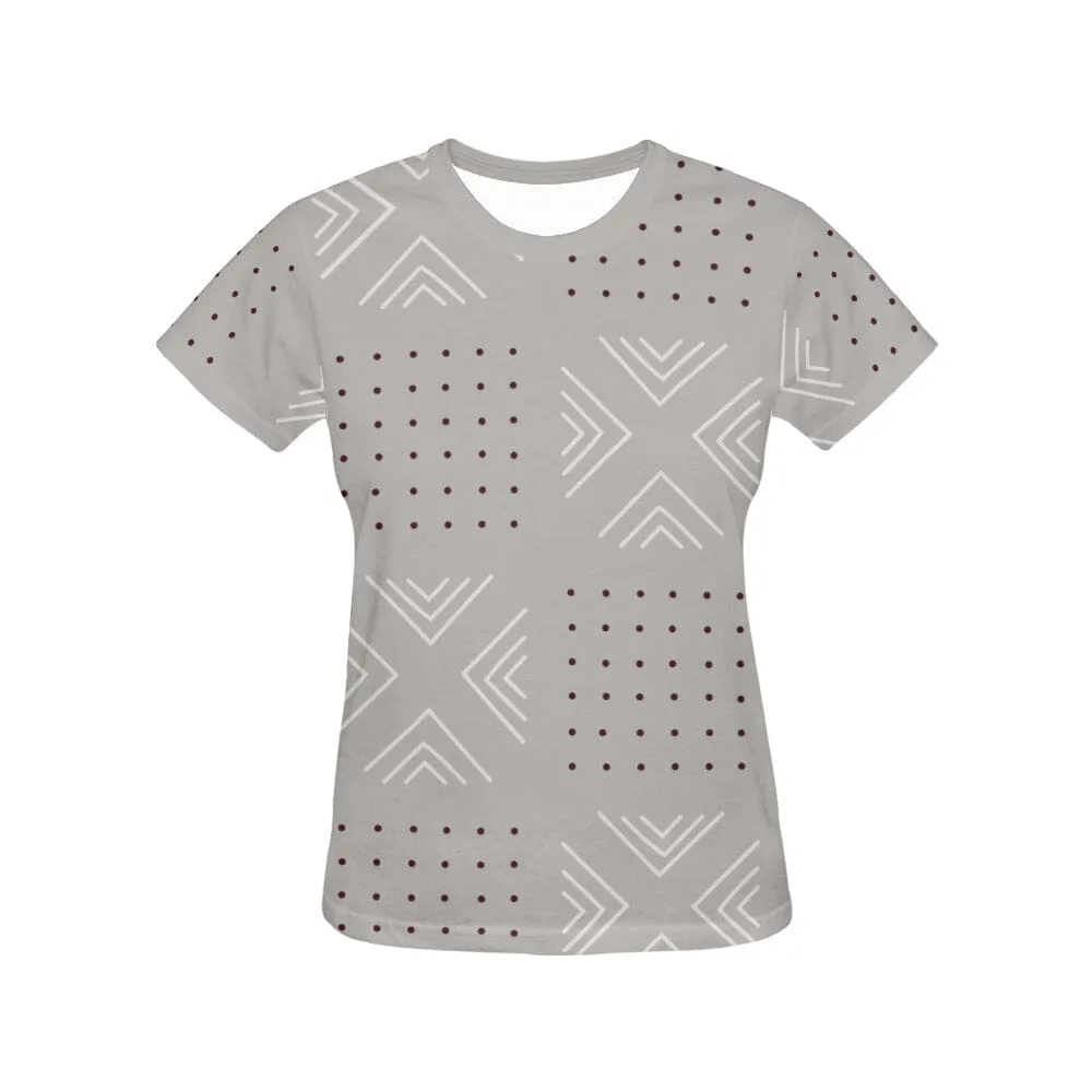 African print shirts for ladies: Geometric Gray with Red
