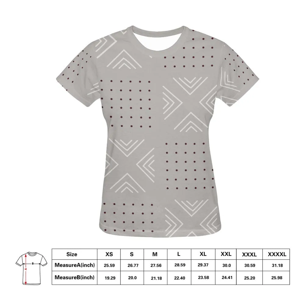 African print shirts for ladies: Geometric Gray with Red