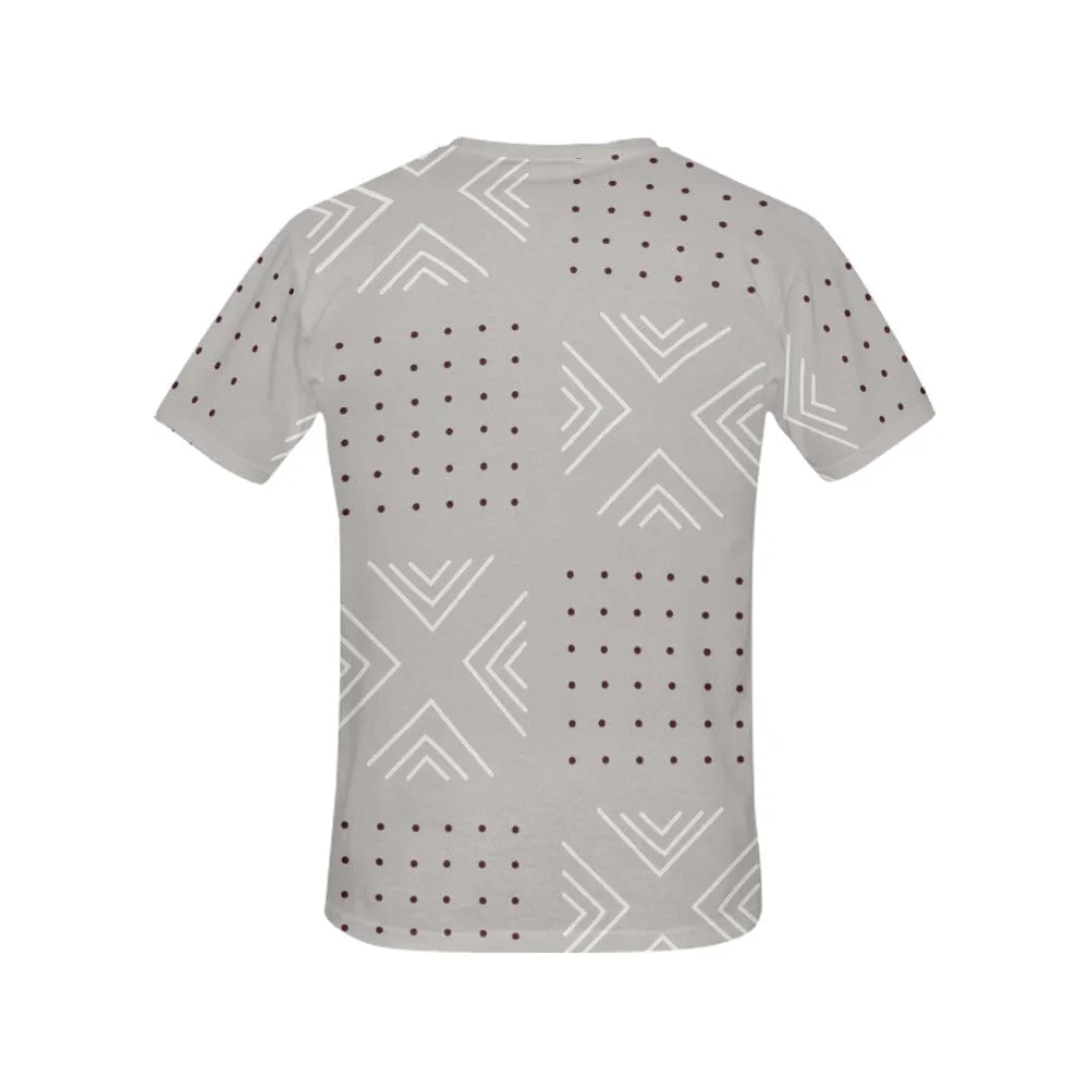 African print shirts for ladies: Geometric Gray with Red