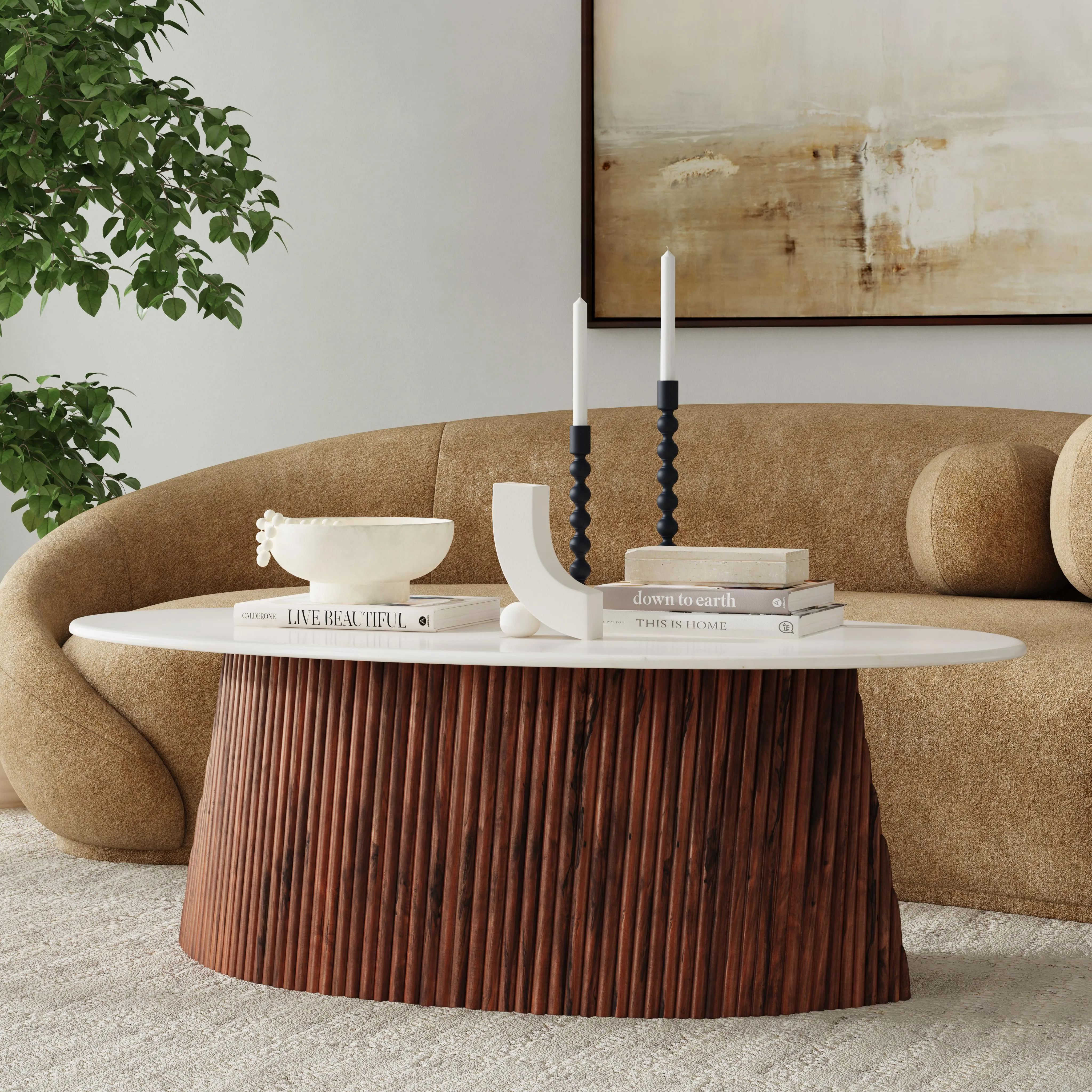 Amalfi Mango Wood and White Marble Coffee Table