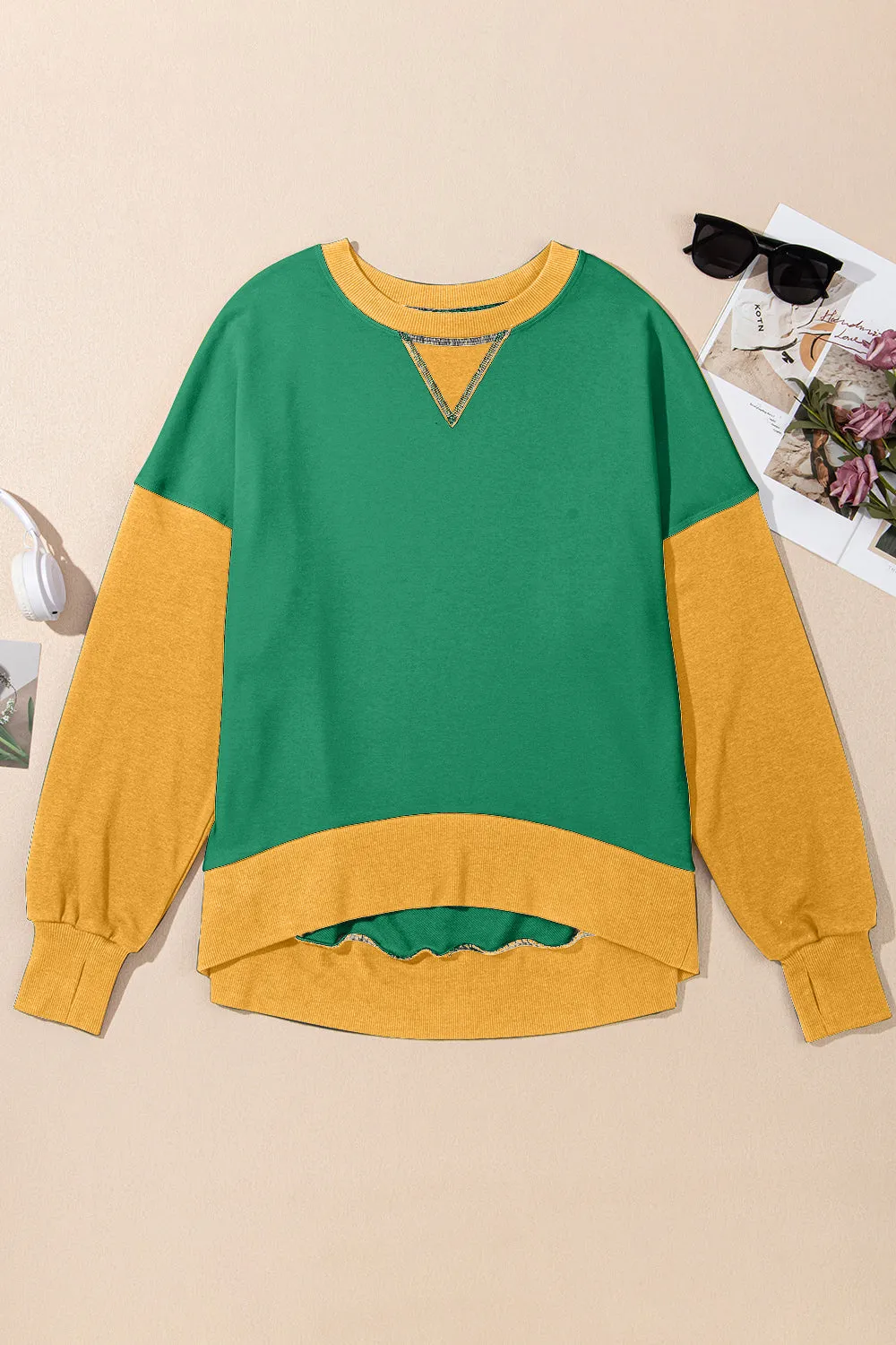 Antonia Contrast Round Neck Long Sleeve Sweatshirt- Deal of the Day!