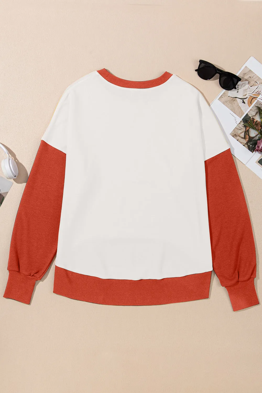 Antonia Contrast Round Neck Long Sleeve Sweatshirt- Deal of the Day!