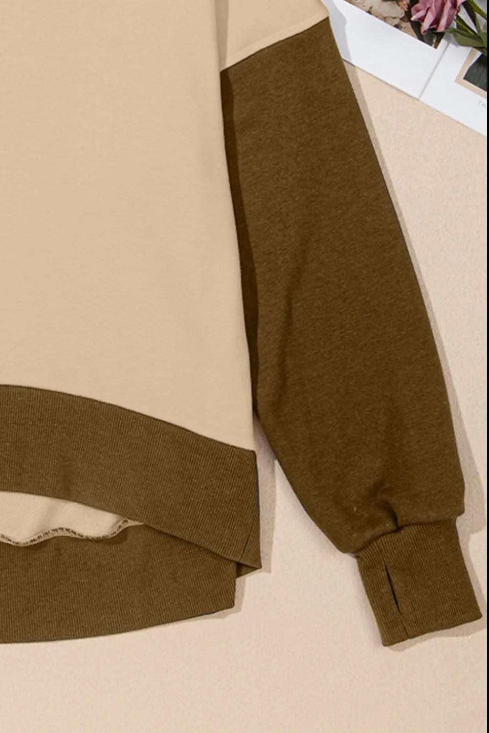 Antonia Contrast Round Neck Long Sleeve Sweatshirt- Deal of the Day!
