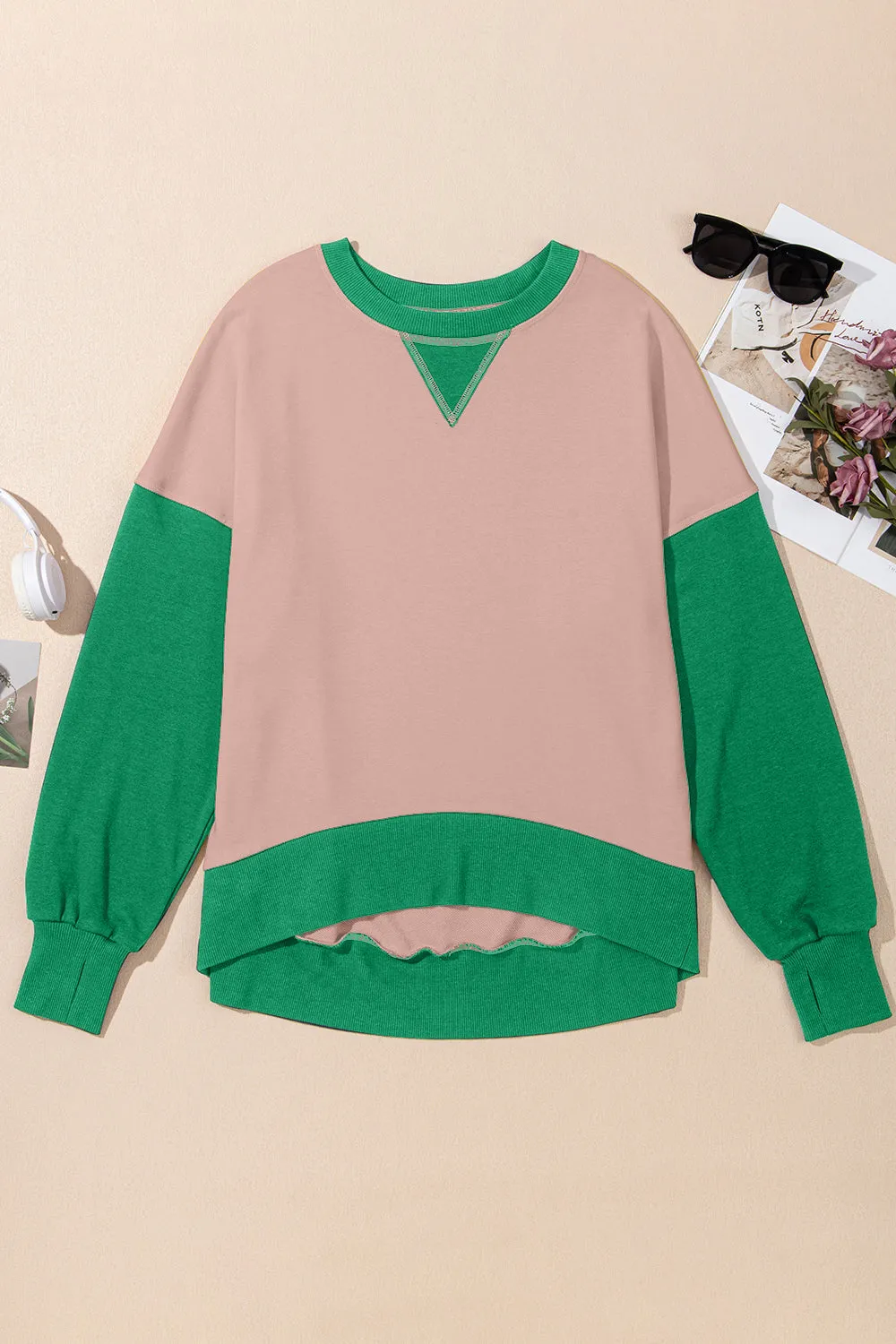 Antonia Contrast Round Neck Long Sleeve Sweatshirt- Deal of the Day!