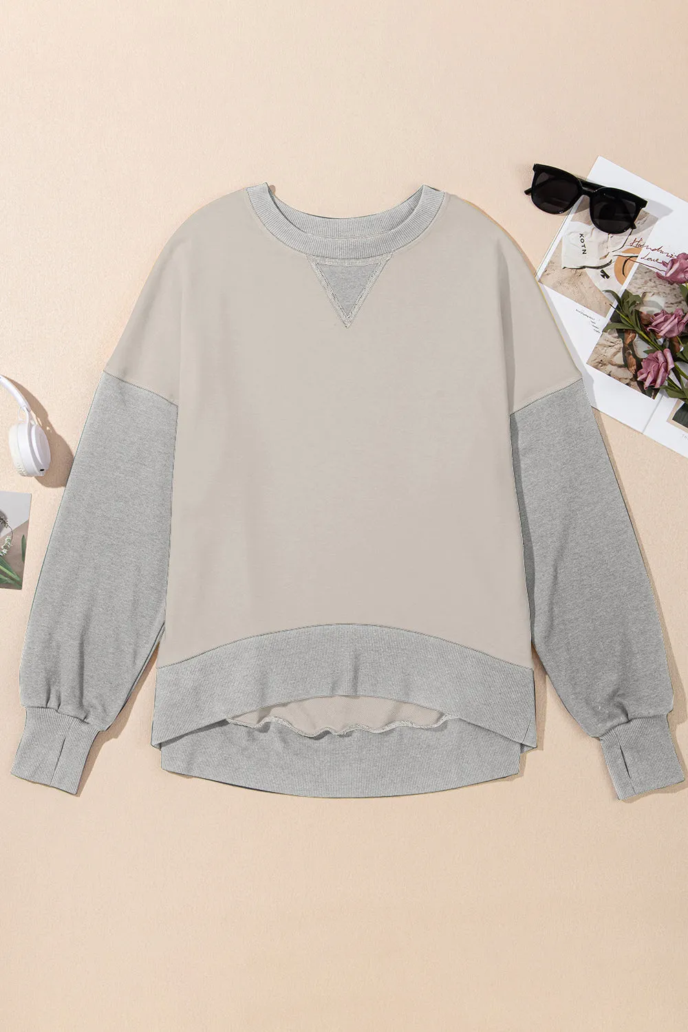 Antonia Contrast Round Neck Long Sleeve Sweatshirt- Deal of the Day!