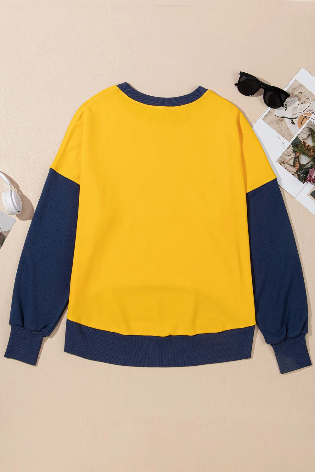 Antonia Contrast Round Neck Long Sleeve Sweatshirt- Deal of the Day!