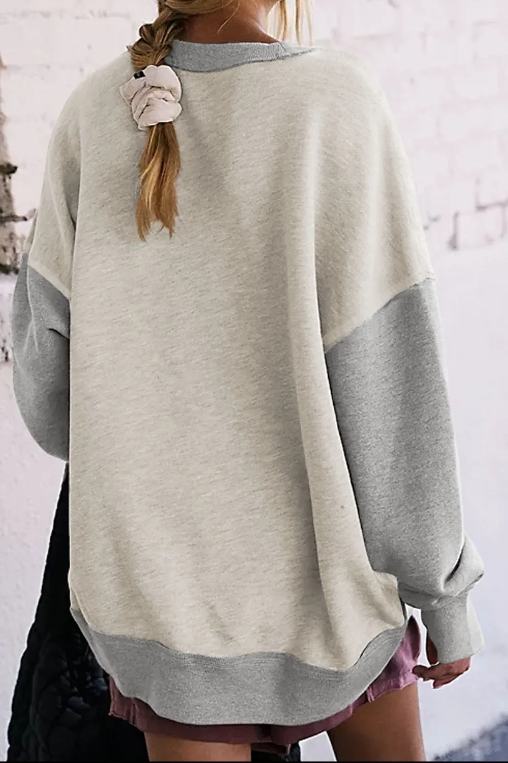 Antonia Contrast Round Neck Long Sleeve Sweatshirt- Deal of the Day!