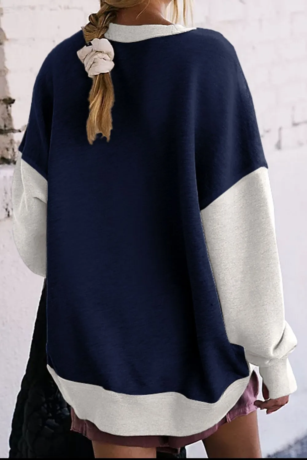 Antonia Contrast Round Neck Long Sleeve Sweatshirt- Deal of the Day!