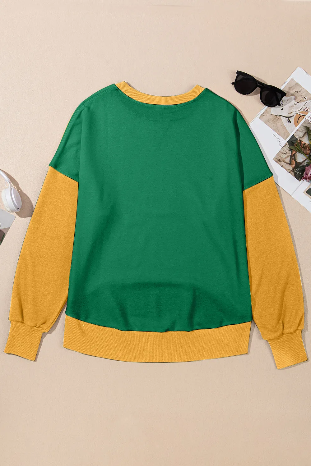 Antonia Contrast Round Neck Long Sleeve Sweatshirt- Deal of the Day!
