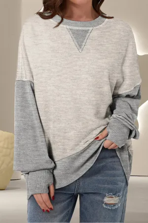 Antonia Contrast Round Neck Long Sleeve Sweatshirt- Deal of the Day!