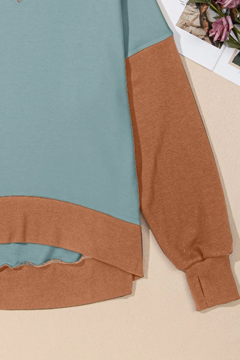 Antonia Contrast Round Neck Long Sleeve Sweatshirt- Deal of the Day!