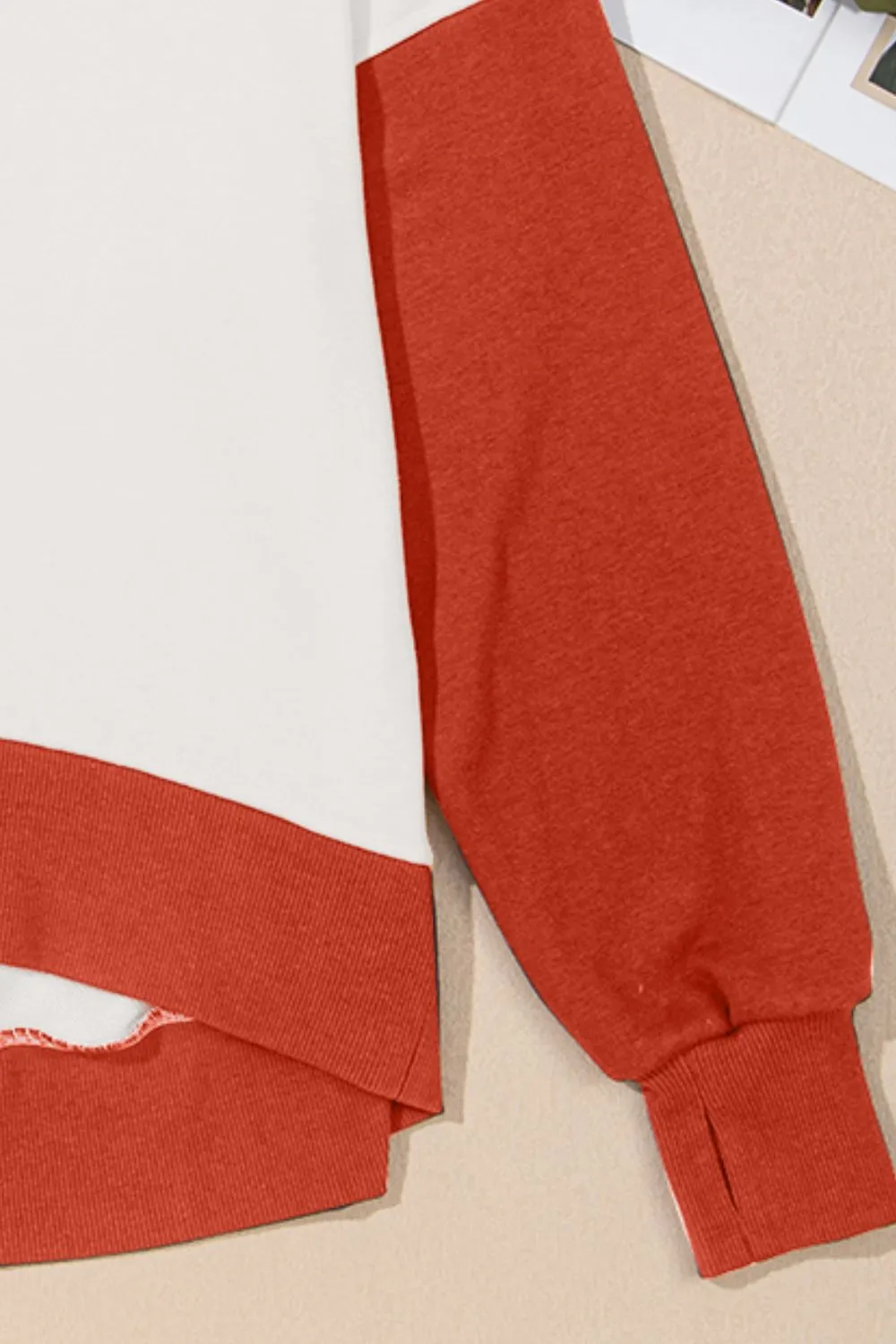 Antonia Contrast Round Neck Long Sleeve Sweatshirt- Deal of the Day!