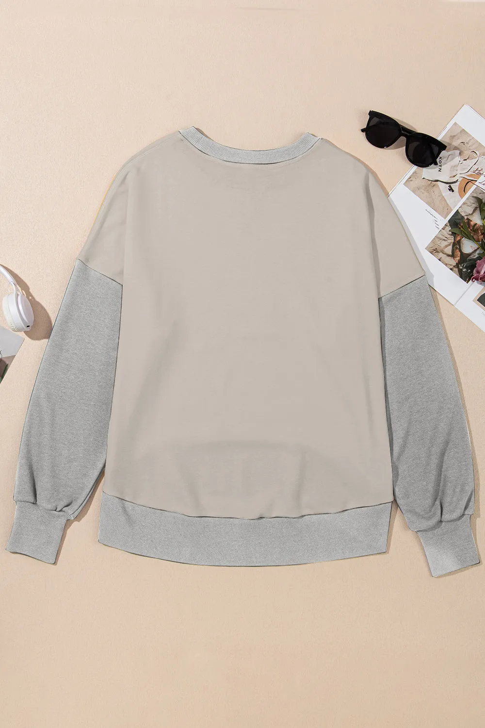 Antonia Contrast Round Neck Long Sleeve Sweatshirt- Deal of the Day!