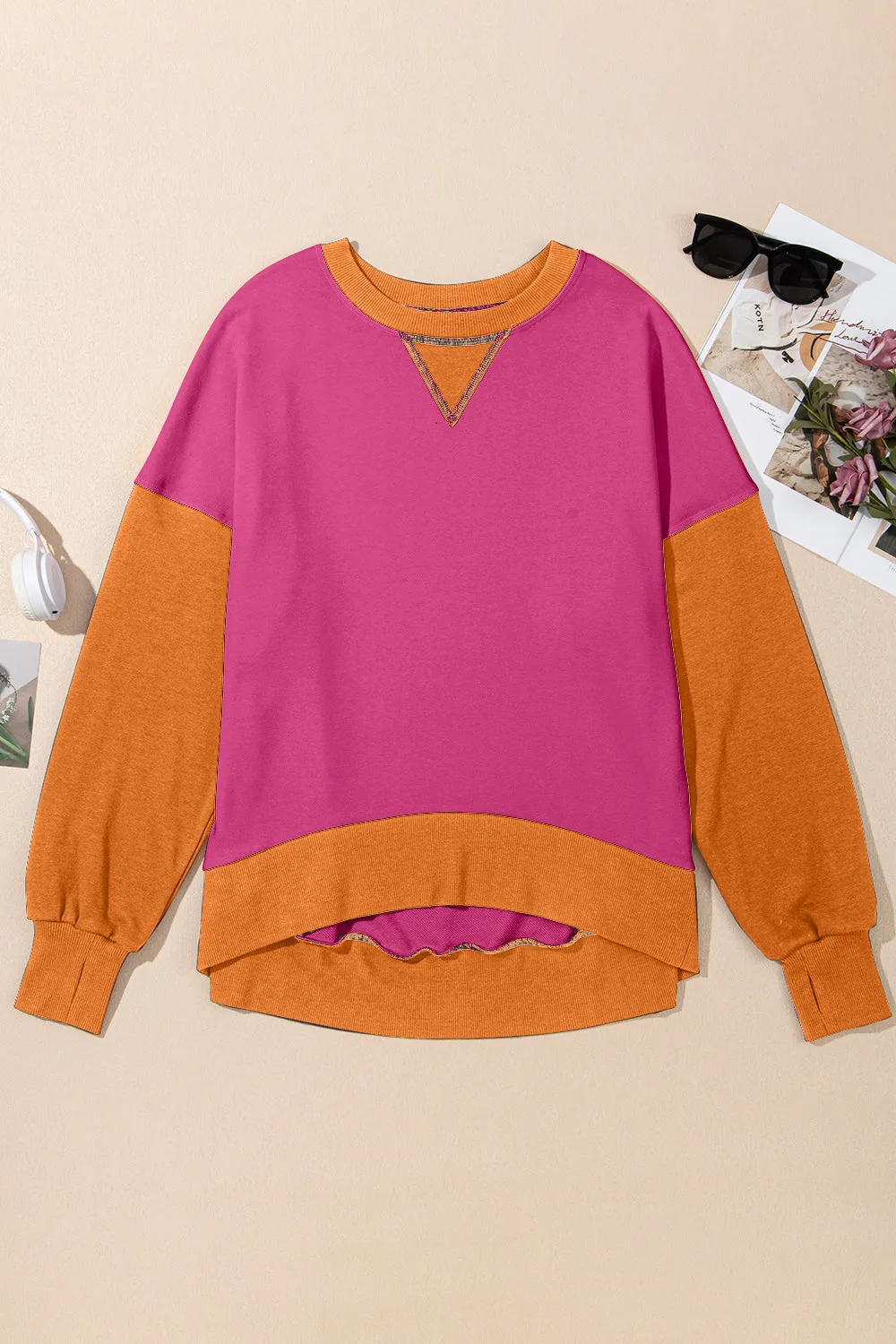 Antonia Contrast Round Neck Long Sleeve Sweatshirt- Deal of the Day!