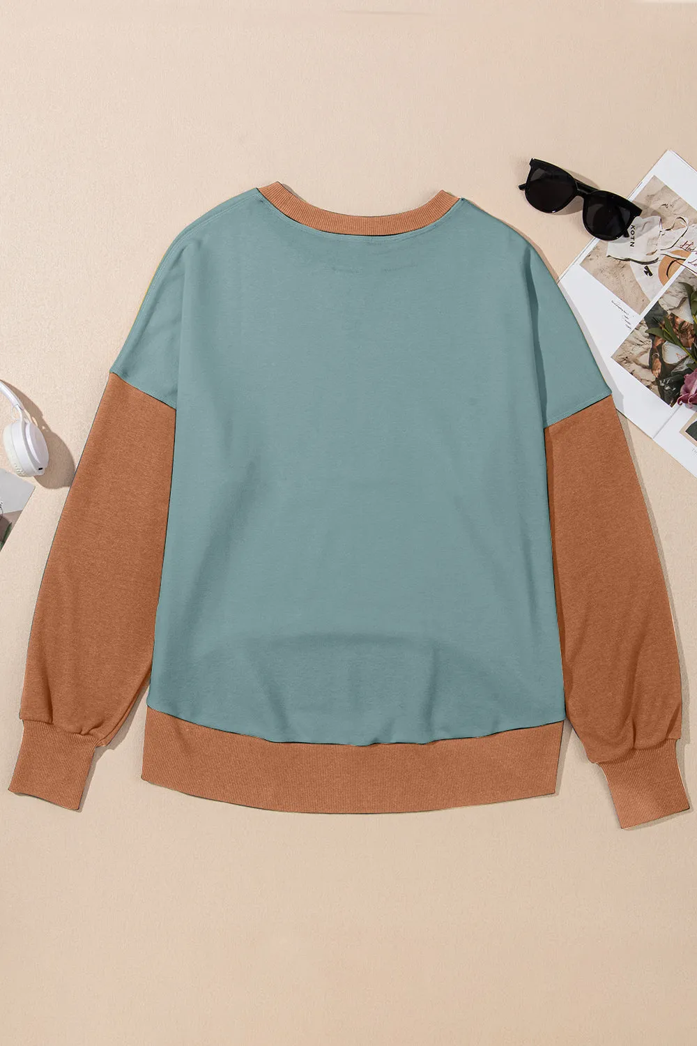 Antonia Contrast Round Neck Long Sleeve Sweatshirt- Deal of the Day!
