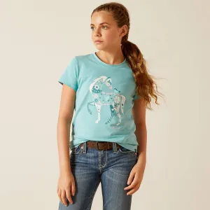 Ariat Turquoise "Little Friend" Horse with Bird Graphics Tee for Girls