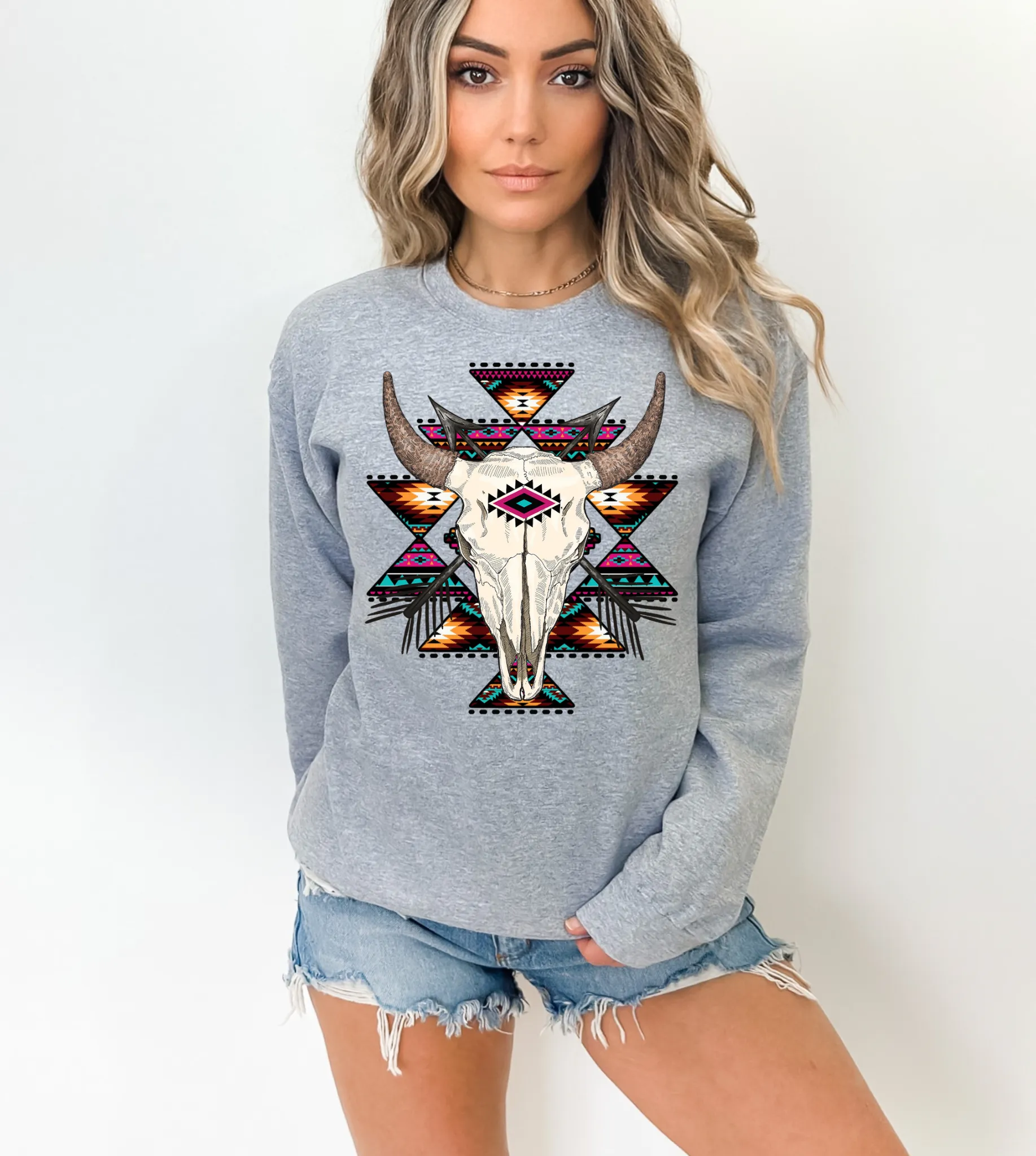 Aztec Bull skull sweatshirt (Multiple Colors)