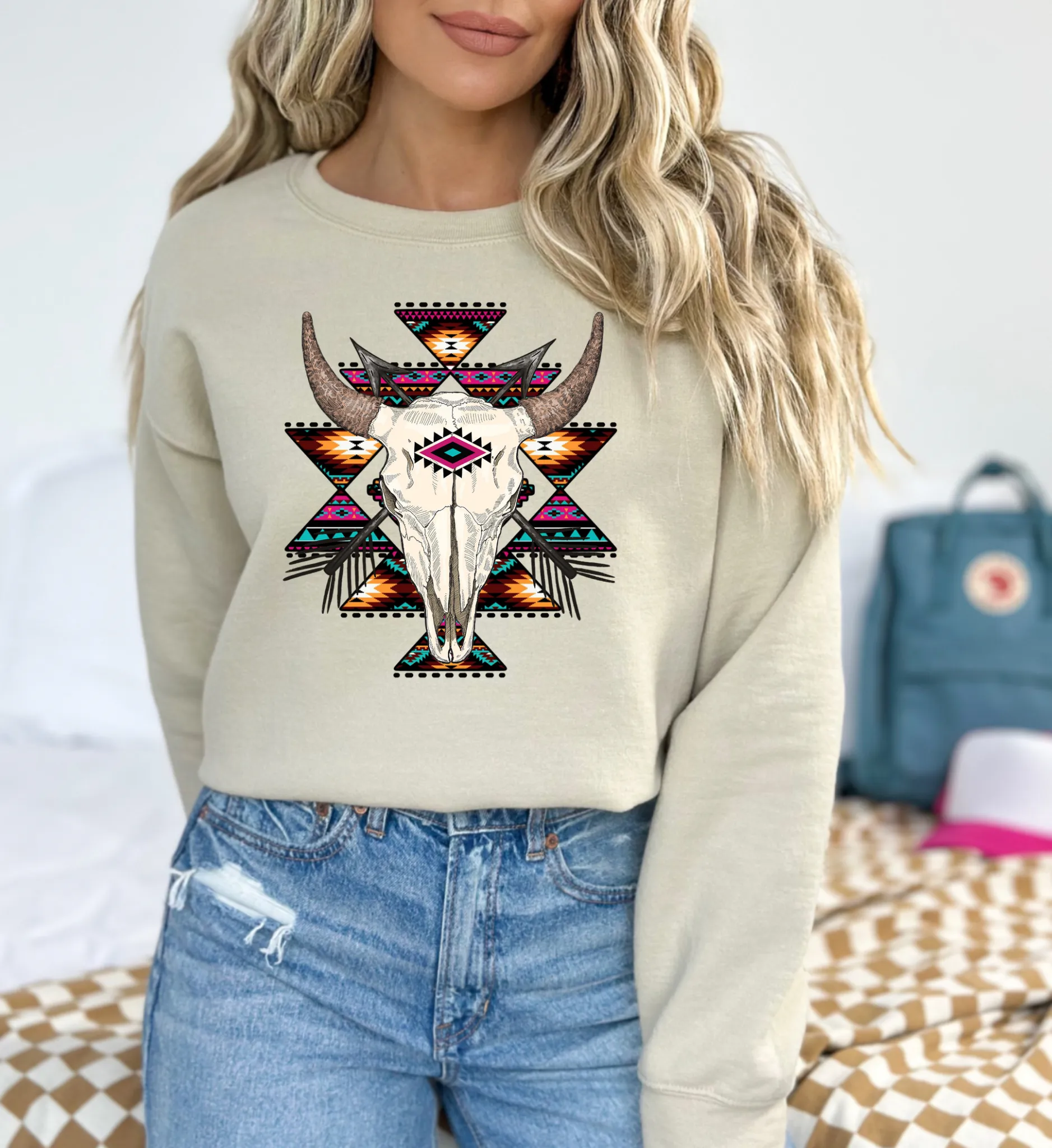 Aztec Bull skull sweatshirt (Multiple Colors)