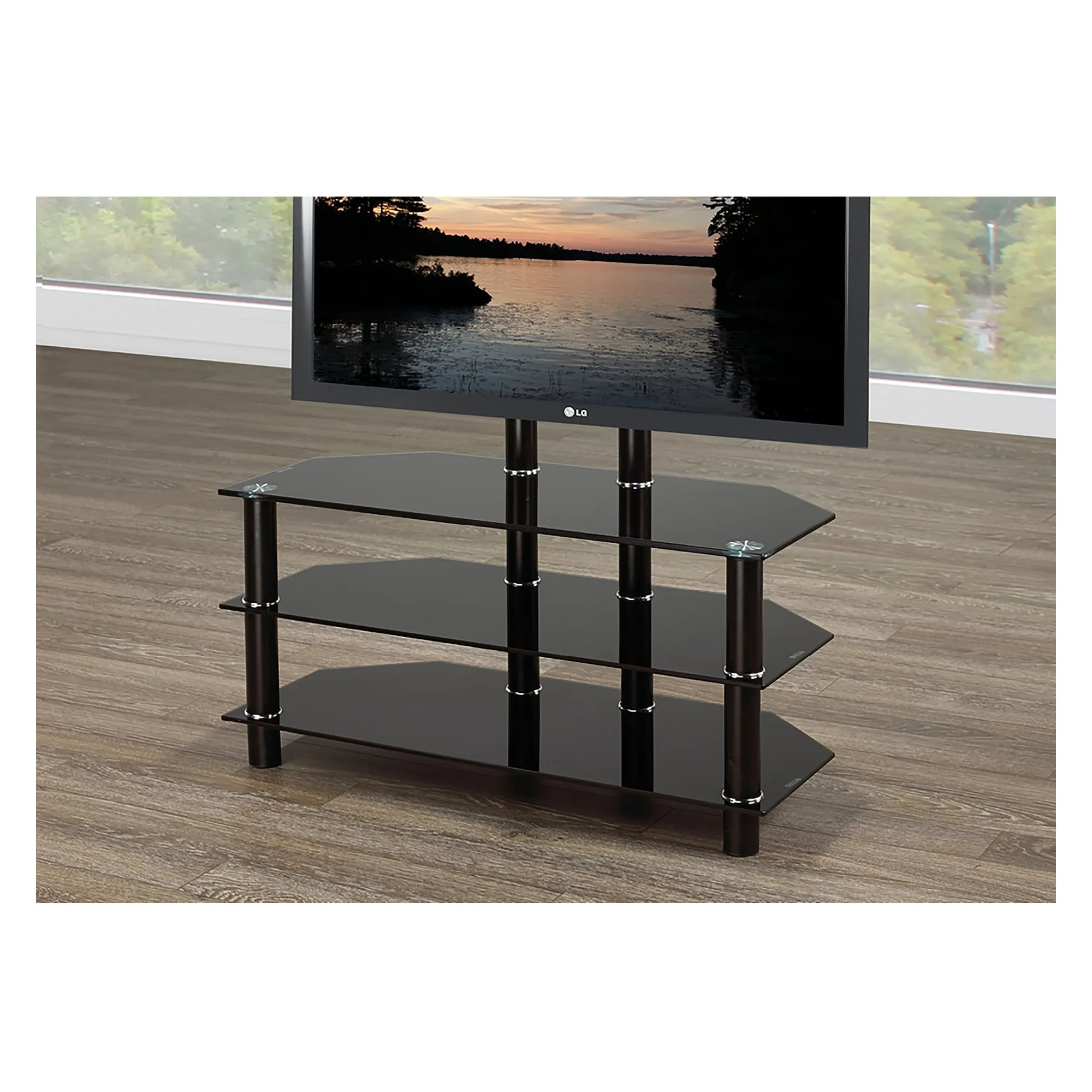 Bebelelo 48" L Modern TV Stand with S Pattern Large Shelves, Espresso