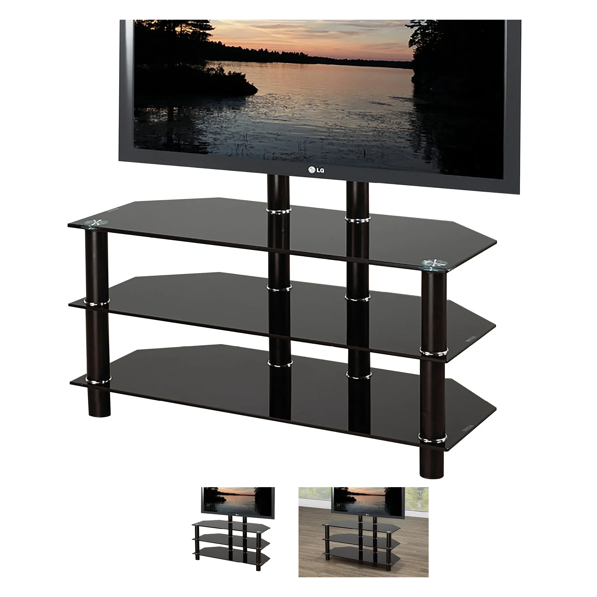Bebelelo 48" L Modern TV Stand with S Pattern Large Shelves, Espresso