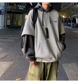 BerryBetty - Spring Outfits 2024 Trends Hoodies Women Sweatshirt Couple Autumn/winter Fake Two-piece Hooded Pullover Student Korean Style Loose Top Velvet Thick Jacket