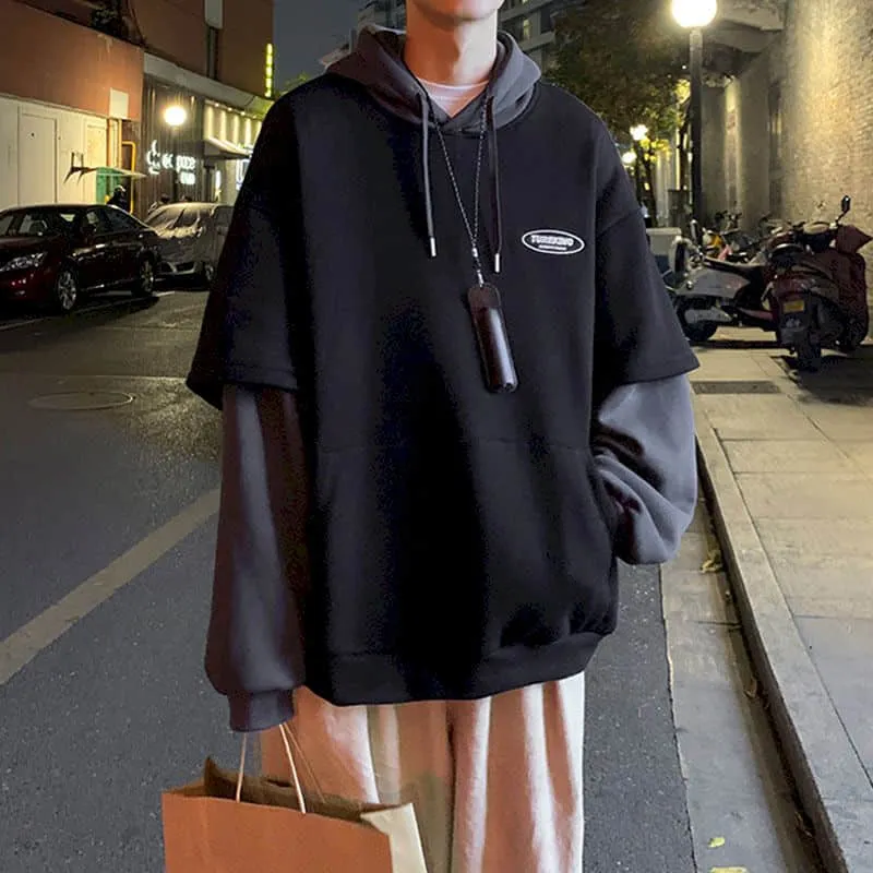 BerryBetty - Spring Outfits 2024 Trends Hoodies Women Sweatshirt Couple Autumn/winter Fake Two-piece Hooded Pullover Student Korean Style Loose Top Velvet Thick Jacket