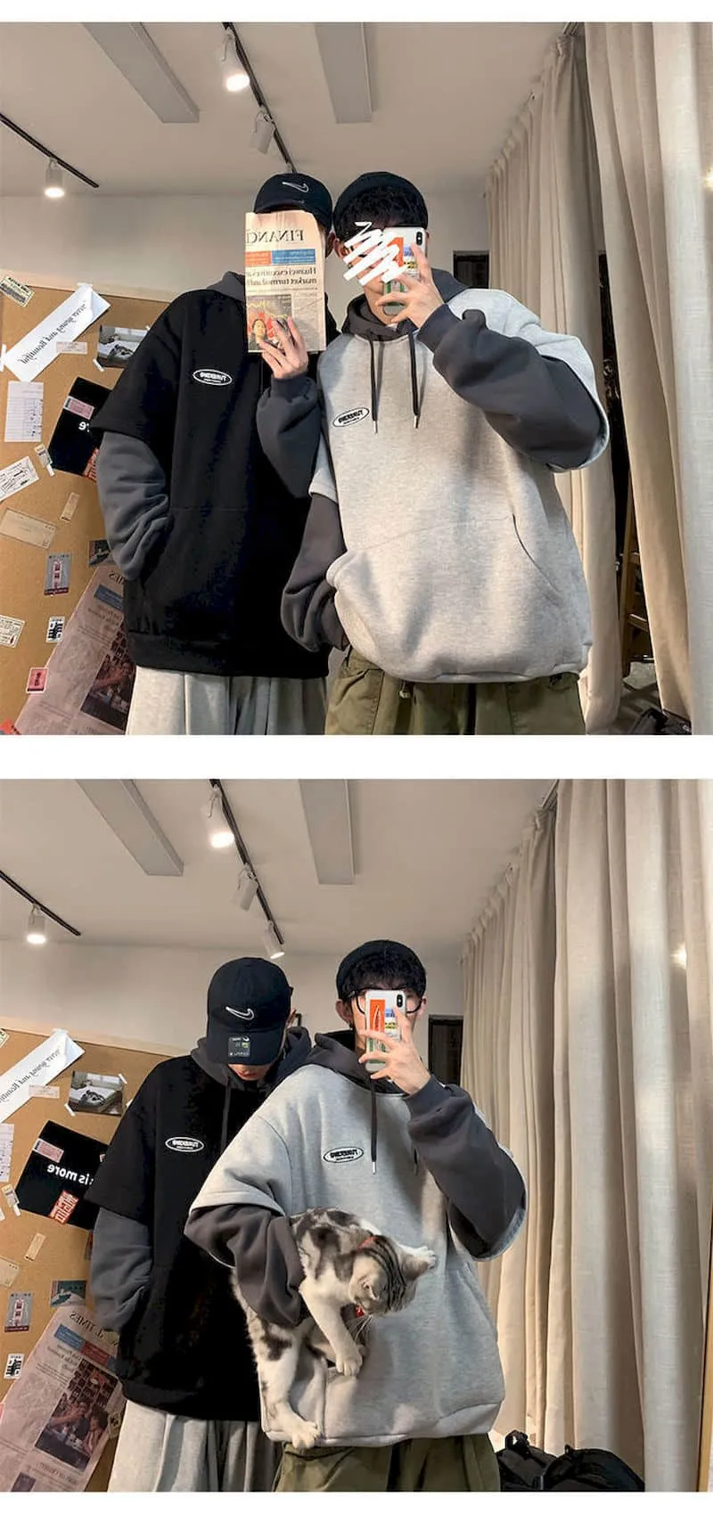 BerryBetty - Spring Outfits 2024 Trends Hoodies Women Sweatshirt Couple Autumn/winter Fake Two-piece Hooded Pullover Student Korean Style Loose Top Velvet Thick Jacket