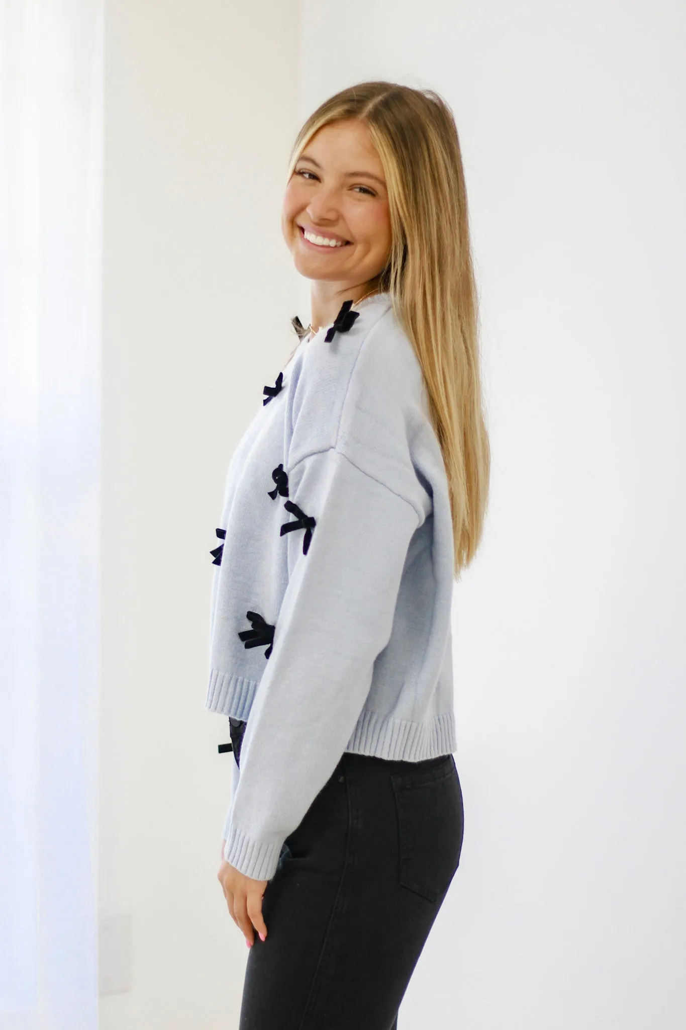 Best of Me Tiny Bow Sweater in Blue