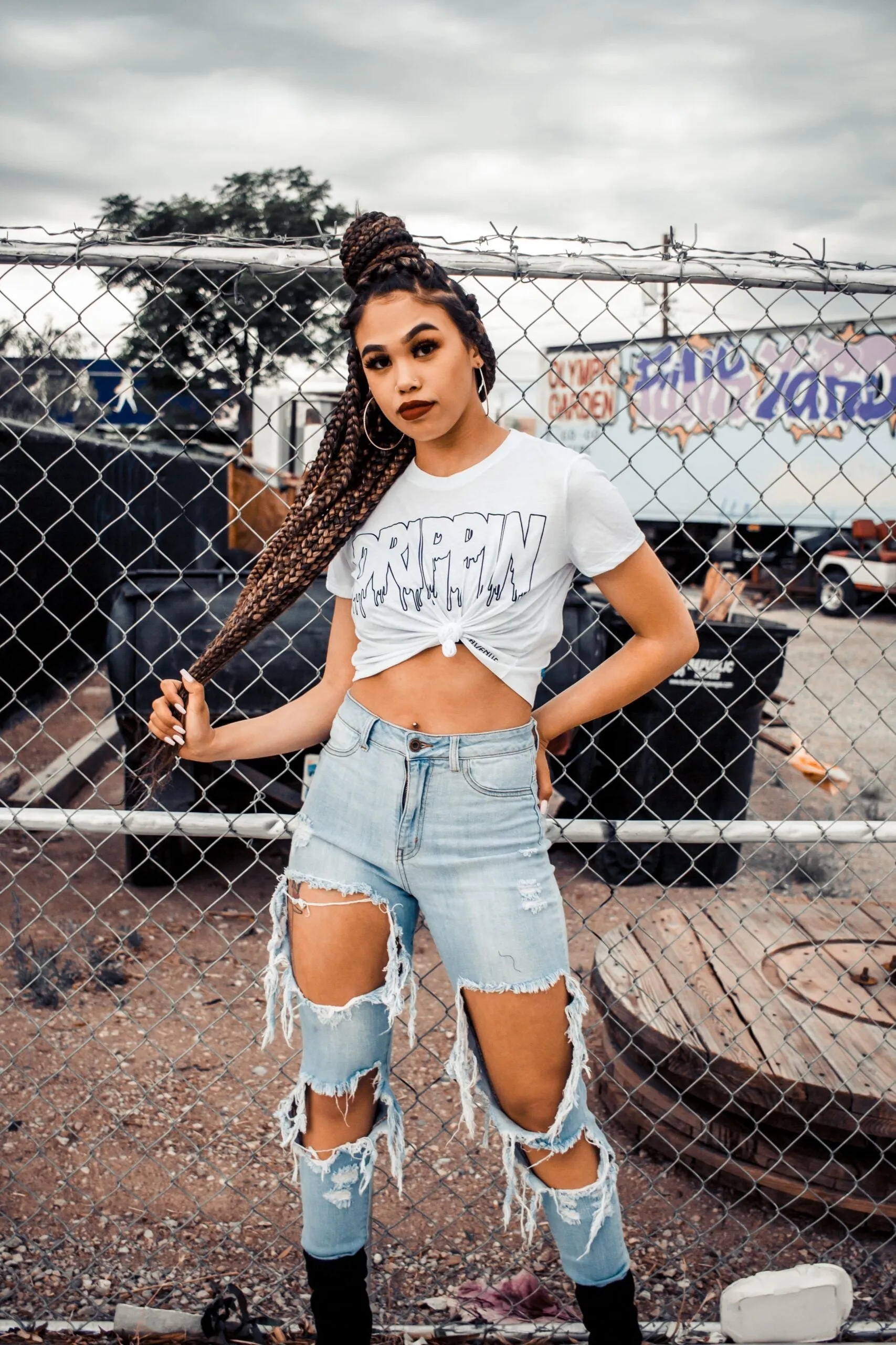 Black Drippin Outline | White Crop Top Tee